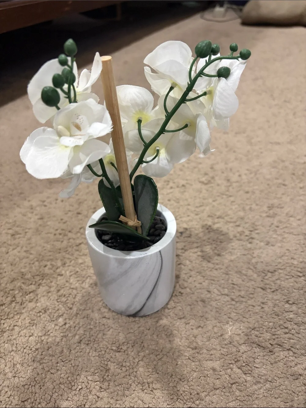 White Marble Faux Orchid in White Planter -